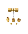 Brass 1/8-inch compression fittings set, 6 pieces with hex nuts and ferrules