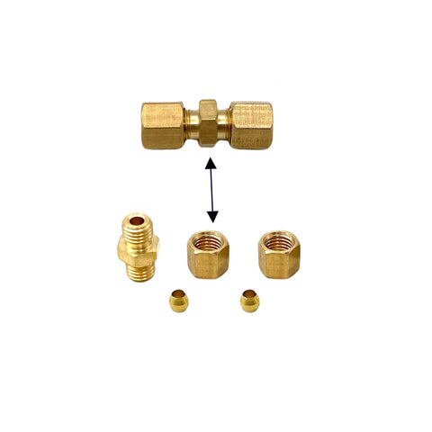 Brass 1/8-inch compression fittings set, 6 pieces with hex nuts and ferrules