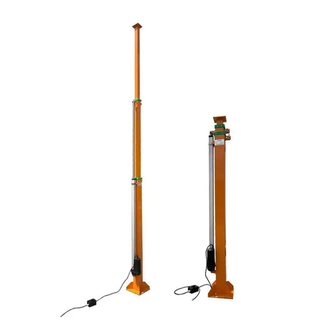 Premium Heavy Duty 4 To 10 Meter Adjustable Telescopic Mast With Smooth Hand Crank And Electric Lift Options For Site Lighting and Pro Gear mounting shown upright.