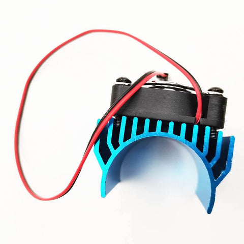 Rugged RC Motor Heat Sink With 5V Cooling Fan For 540 550 Brushed Motors And 3650 3660 3674 Brushless Motors, side view