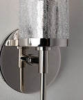 Close-up of Olivia 1 Light Wall Sconce in Aged Brass with Clear Crackle Glass Shade E26 Medium Base UL Listed Modern Vintage Vibe.