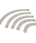 Top Notch Slick Radius Templates And Router Jigs For Crisp Corner Rounding With R100 To R300 Sizes In This Five Piece Set showing curved plastic templates.