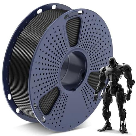 PLA Filament 1.75mm for 3D Printers, 1kg Neatly Wound Black Spool, Dimensional Accuracy 0.02 mm next to a robot figurine