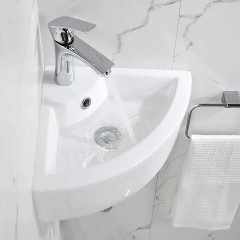 Dope Space Saving Wall Mount Corner Sink With Faucet 18x13 Inch White Porcelain Vessel Sink With Overflow in modern bathroom