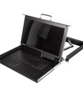 Top Shelf 17 Inch HD LCD KVM Console With 8 Port Switch, VGA USB And PS2 Ports, Integrated Keyboard And Mouse open view