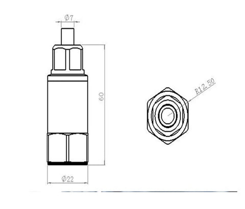 Piezoelectric intrinsically safe temperature and vibration sensor GWZ100-50, 22 mm diameter, 60 mm long (front view).