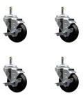 Set of 4 hard rubber swivel grip ring stem casters with 3.5 inch wheels and 7/16 inch stems, includes 4 top lock brakes.