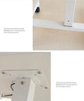 Close-up of Adjustable Mobile Laptop Stand With Smooth Rolling Casters, solid wood particle board, waterproof, heavy duty steel frame.