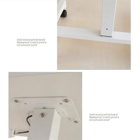 Close-up of Adjustable Mobile Laptop Stand With Smooth Rolling Casters, solid wood particle board, waterproof, heavy duty steel frame.