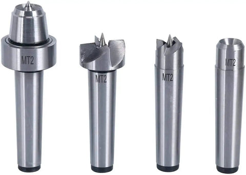 MT2 Wood Lathe Live Center Set 4Pc Drive Spur Cup Kit Arbor For Woodworking And Metalworking Start Spindle Turning With High Quality Steel Shank For DIYers And Pros