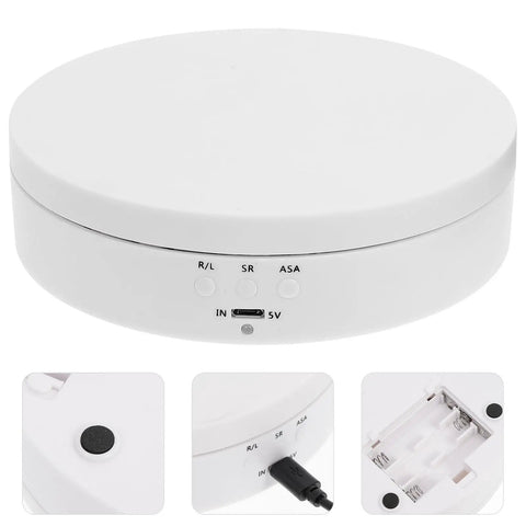 White Electric Rotating Display Stand For Jewelry Watches And Cosmetics Automatic Turntable Showcase with buttons and USB port.