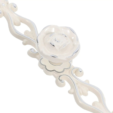 Vintage European Zinc Alloy Cabinet Handle With Floral Decorative Door Pulls For Dresser And Drawer, Chrome Ivory Finish