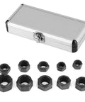 10 Piece Short Socket Bolt Extractor Set For 9-19mm Nuts, Metric Nut Remover Kit With Aluminum Carrying Case, Pro Grade Chrome Vanadium Steel
