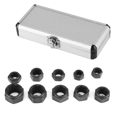 10 Piece Short Socket Bolt Extractor Set For 9-19mm Nuts, Metric Nut Remover Kit With Aluminum Carrying Case, Pro Grade Chrome Vanadium Steel