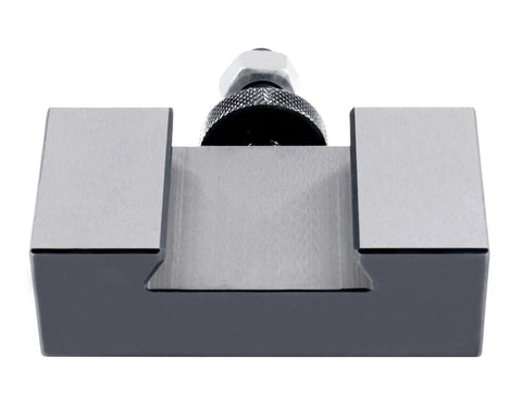 Front view of Accusize BXA turning and facing tool holder for 5/8 in tools, metal gray with knurled adjuster