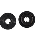 Heavy Duty Angle Grinder Flanged Hex Nut Two Pack Straight Up Lockdown Fit Replacement Threaded Hardware Compatible With DWE And DCG Type One Grinders, showing two black flanged hex nuts.