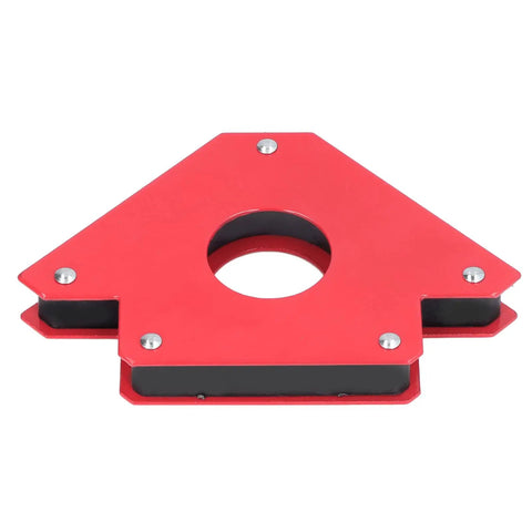 Heavy Duty 5 Inch Welding Magnetic Holder With Strong 75 Lbs Grip For Metal Fabrication Projects top view showing red metal design and angle support.