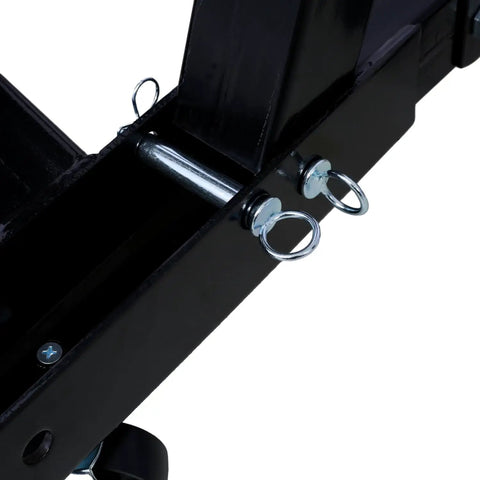 Close-up details of Heavy Duty Two Ton Folding Engine Hoist and Cherry Picker Shop Crane steel frame and pivot mechanism.