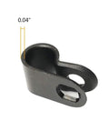 Close-up of a black R Type Cable Clip One Quarter Inch Nylon Screw Mount Cable Clamp Set For Wire Management showing thickness