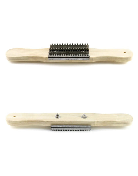 Workhorse 15 Inch Buffing Wheel Rake With Wooden Handle And Stainless Steel Head for scrubbing residual compounds and metal.