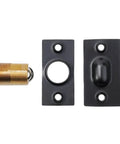 Solid Brass Roller Ball Door Catch Kit With Stainless Steel Roller, Adjustable Spring Latch, Strike Plate, Screws, Black Finish