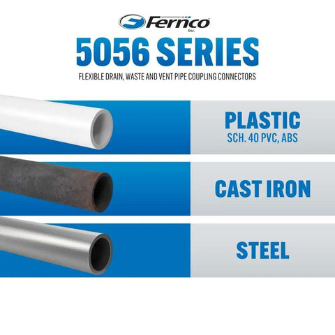 Ferno 5056 Series flexible drain waste vent pipe coupling connectors for plastic, cast iron, and steel