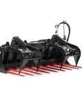 72 Inch Manure Tine Grapple Bucket Attachment With SSQA Hay Spear Frame And Double Grapple Rake Arms For Heavy Duty Clamping Power And 3000 PSI Twin Cylinders Do It All On The Farm