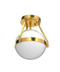 Dope Mid Century Globe Semi Flush Mount Ceiling Light In Brushed Gold With Milky White Glass Shade Industrial Style Fixture