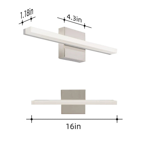 Modern LED Vanity Light for Bathroom Over Mirror 16 Inch 9W Daylight White Chrome Finish 1 Pack dimensions view