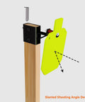 AR500 Steel Target System Complete Kit For Silhouette Targets with yellow target on wooden stand showing angle design