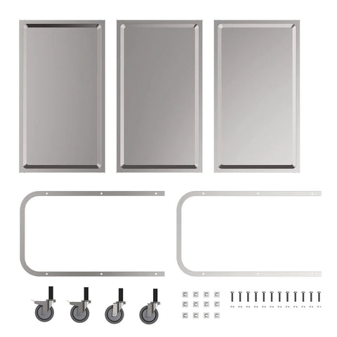 Components of the Three Shelf Stainless Steel Serving Cart With Wheels 400 Lb Capacity 1mm Thick Steel Locking Wheels And 360 Degree Rotation