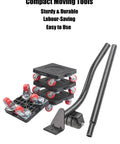 Heavy Duty Furniture Mover Lifter Kit With Extension Bar And Four Wheel Dollies For Moving Heavy Sofas Cabinets And Beds Up To 440 Lbs, showing dolly set and extension bar