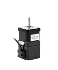 Front view of 42HS40-YC-PD brake stepper motor, 12V, NEMA17, black body with silver shaft