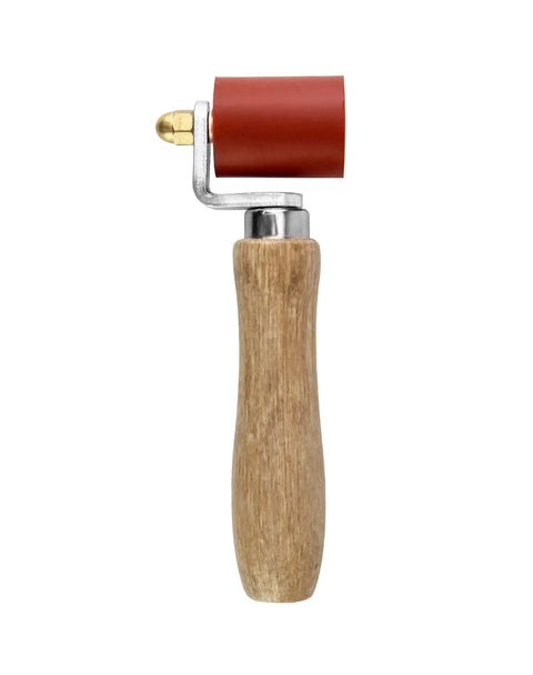 Front view of Silicone Seam Roller High Temperature Resistant Heavy Duty Pro Grade Hand Pressure Roller with red head and wood handle