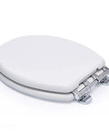 Slick Soft Close Family Toilet Seat With Quick Release Hinges And Built In Toddler Potty Seat straight up view showing solid white construction.
