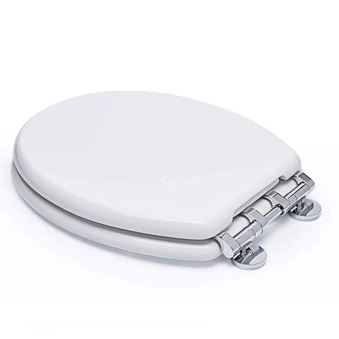 Slick Soft Close Family Toilet Seat With Quick Release Hinges And Built In Toddler Potty Seat straight up view showing solid white construction.
