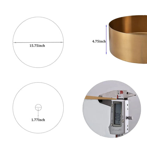 Dimensions of Gold Round Vessel Sink With Nano Titanium Plating Finish, 15.75 X 15.75 Inch T304 Stainless Steel Handmade Bathroom Sink