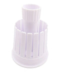 Front view of white plastic onion blossom maker, a kitchen tool for making fried onion blossoms