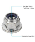 M6 1.0 Nylon Insert Flange Lock Nuts Stainless Steel 304 DIN 6926 Bright Finish 25 Pack product image with size and material