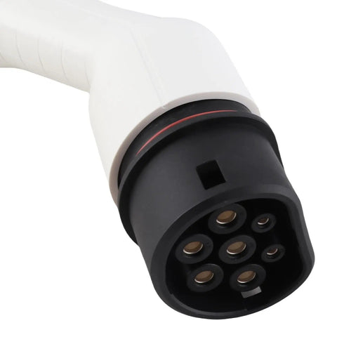 Close-up view of Premium Electric Vehicle Charging Adapter 3 Phase 32 Amp 22 Kilowatt Female Socket Receptacle connector.