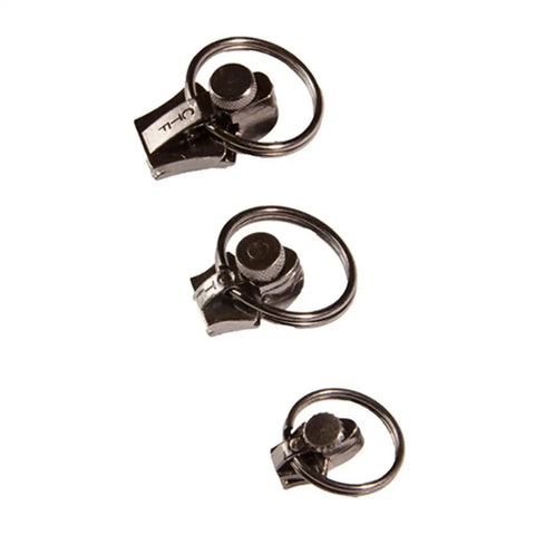 Three Piece Zipper Repair Kit With Multiple Sized Sliders In Nickel Or Graphite Finish For Quick Fixes To Broken Zippers
