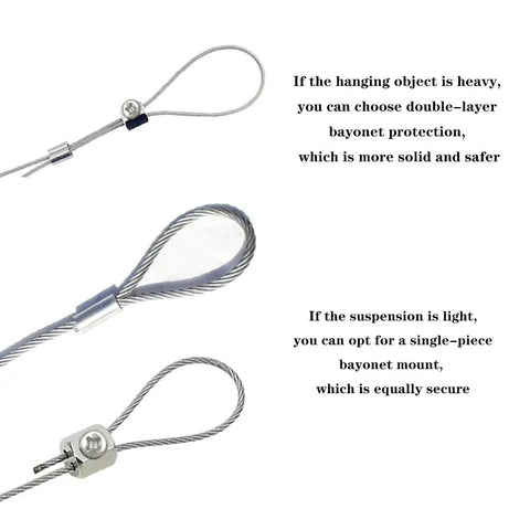 20Pcs Wire Rope Cable Clips For Hanging Pictures And Lights showing double-layer and single-piece bayonet mount options