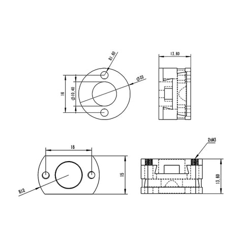 Upgrade Your Ender3 Z Axis Setup With These Brass Oldham Couplings For T8 Lead Screws Providing A Super Flexible And Smooth Hot Bed Motion Plus 18mm Rounds, 18mm technical drawing