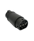 Heavy Duty Portable EV Charger Adapter Converting Type Two Ports To J1772 Plugs For Hella Fast 7KW DC Charging. Close-up of black connector.