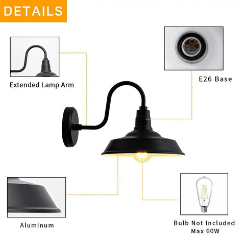Farmhouse Gooseneck Outdoor Wall Light 10 Inch Exterior Anti Rust Waterproof Barn Lamp In Vintage Black for front porch entryway