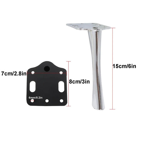 Beefy Heavy Duty Metal Furniture Legs Set For Sofa Cabinet Or Chair Modern Angled Design with dimensions in centimeters and inches.