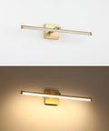 Modern LED Vanity Light Fixture For Bathroom With Rotatable 270 Degree Brass Aluminum Wall Mount Sconce, lit and unlit views