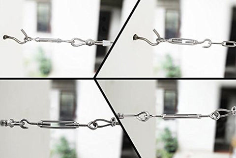 M4 Turnbuckle Wire Rope Tensioner Set With Eye And Hook, Stainless Steel 304, Adjustable From 3.74 To 5.75 Inches, Removable Screw, 6 Pack