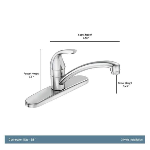 Refurbished Single Handle Faucet Kit LL, Tested and Certified Like New, Complete Installation Set, chrome finish, side view