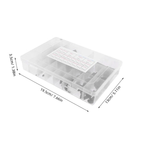 Crescent Key Set and Woodruff Key Kit with Half Moon and Semicircle Keyways in clear plastic box with dimensions.